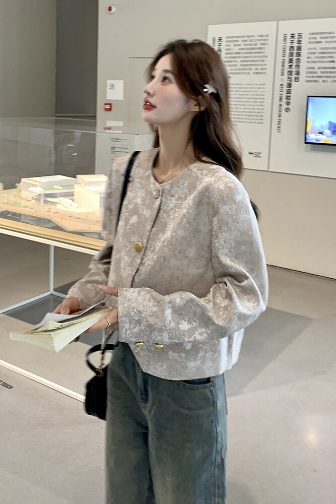 新中式提花小香风外套女2025春秋新款小个子气质时尚百搭短款上衣,女装短外套,2C263