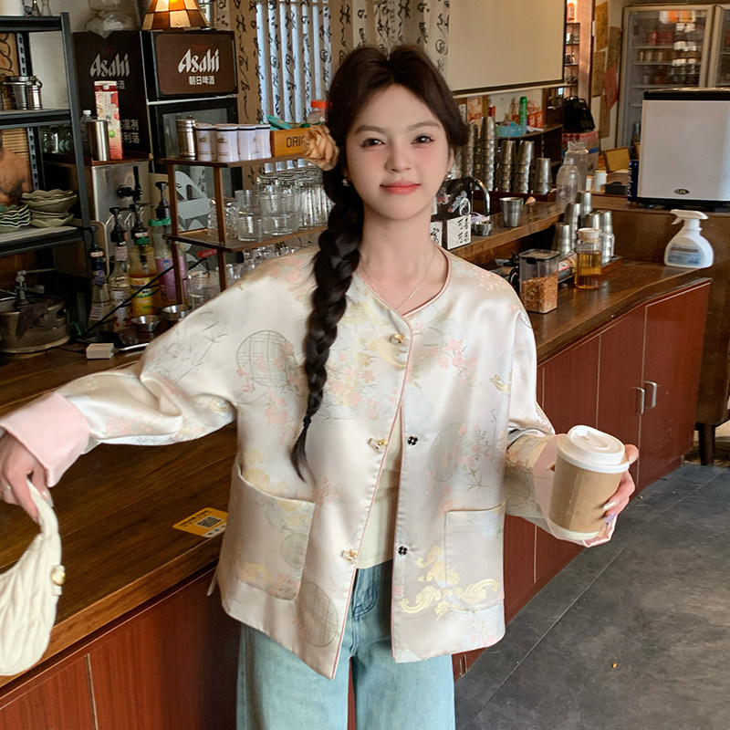 气质春季短外套提花重工刺绣上衣春秋女新中式中国风小香风短款,女装短外套,2C263