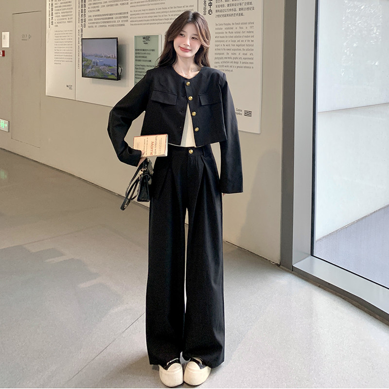 黑色小香风西装套装女春秋流行韩系高级感老钱风两件套减龄超火,女装套装/套裙,2C263