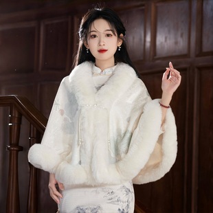 新款披肩斗篷保暖礼服婚纱外搭加绒秋季加厚冬天婚礼新娘外套