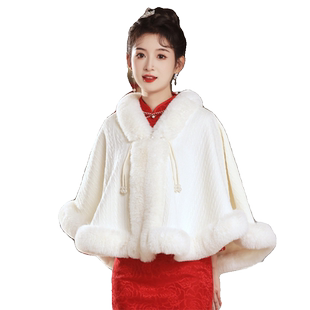 新娘结婚毛披肩婚纱披肩斗篷婚礼保暖披风白色开衫伴娘皮草外搭冬