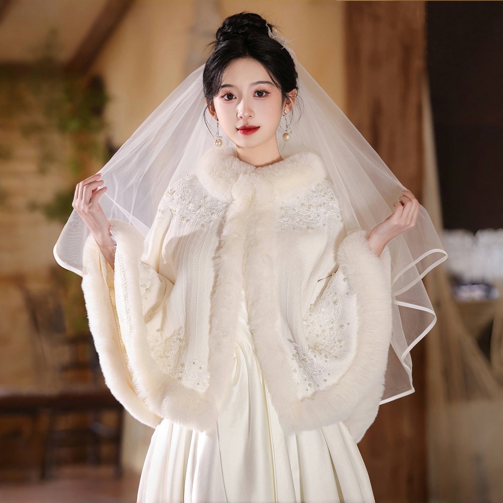 艳莲加厚斗篷披肩婚纱保暖