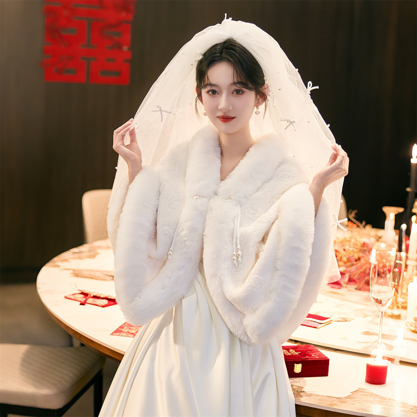 新娘结婚礼服披肩婚礼保暖披风中式国风旗袍加厚外搭婚纱披肩斗篷