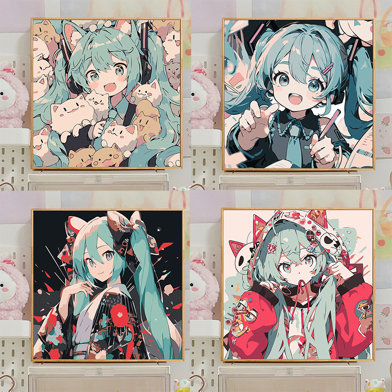 初音未来diy数字油画爆款简单手工填色画学生手绘丙烯油彩画