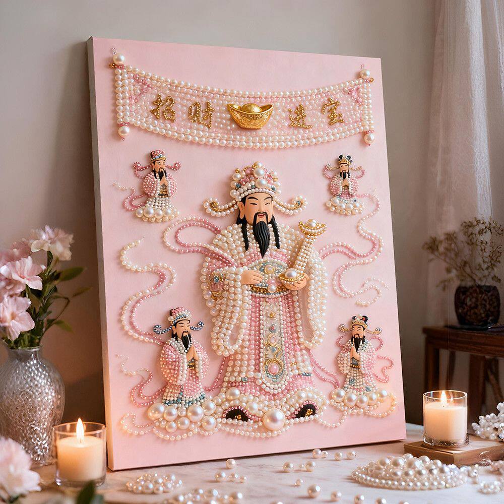 爆款珍珠画diy个性招财猫贴画结婚喜庆送礼财神画颜值客厅装饰画