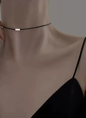 黑色皮质项链choker个性朋克纯银锁骨链配饰小众设计简约时尚女款