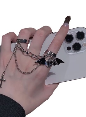 欧美跨境新款女士时尚黑色十字架戒指甜酷辣妹亚文化暗黑哥特小众