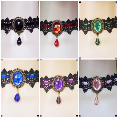 宝蓝色绿色颈饰简约气质项圈暗黑