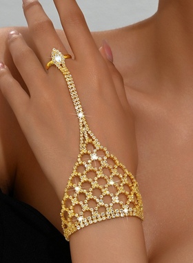 欧美手链复古手饰小众饰品女戒指一体指环个性夸张水钻流苏配饰