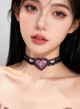 欧美跨境新款女士时尚轻奢项链爱心蕾丝十字架项圈复古辣妹风锁骨