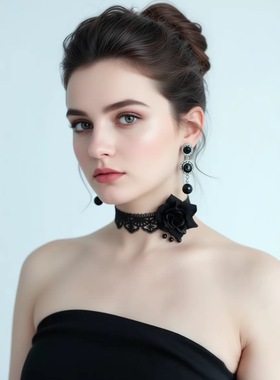 欧美跨境新款女士时尚项链玫瑰花项链个性锁骨链礼服配饰夸张流苏