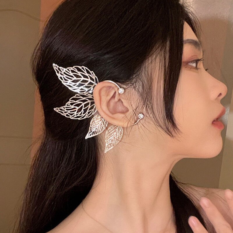 树叶精灵耳饰超仙气质复古耳坠配饰女耳挂无耳洞儿童小众耳夹走秀