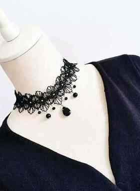 宽颈带脖子饰品黑色蕾丝花朵项圈项链女短款锁骨链颈饰配饰遮疤