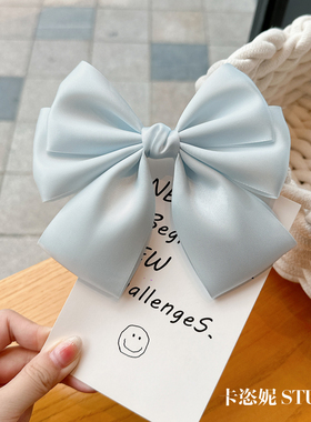 韩国发饰女白色大蝴蝶结发夹高级感弹簧夹后脑勺马尾顶夹超仙发卡