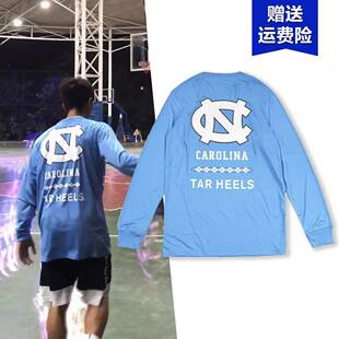 美式篮球T恤长袖男NCAA北卡大学库里速干投篮服薄款四季蓝训练服