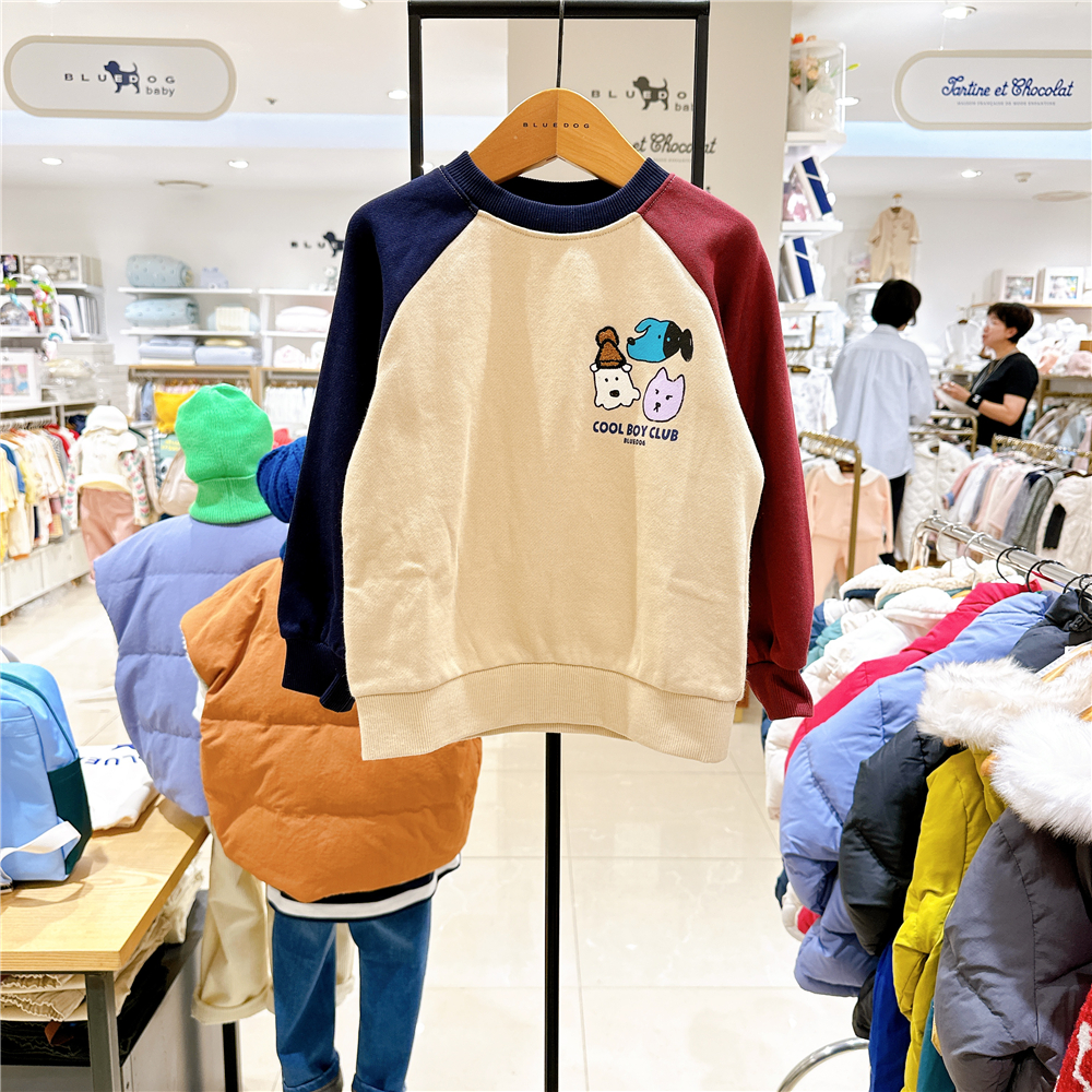 打折BLUEDOG kids蓝狗儿童AB袖保暖卫衣韩国代购24冬休闲上衣T恤
