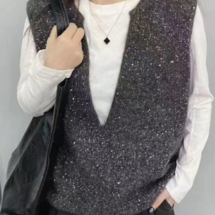 女士v领毛衣针织马甲女款2026新款春季外穿叠穿春秋款小个子上衣