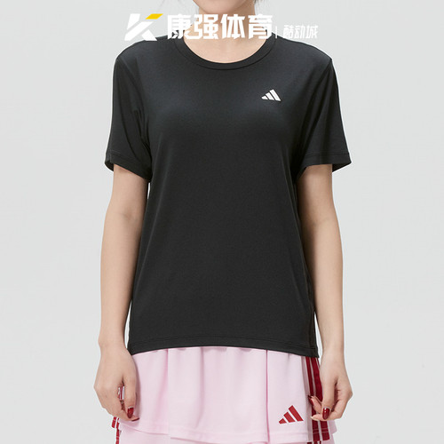 阿迪达斯女装2026新款梭织速干时尚透气运动圆领短袖T恤KU8737