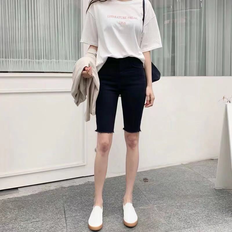 Yang Mi's Black Denim Shorts women's summer net red elastic tights