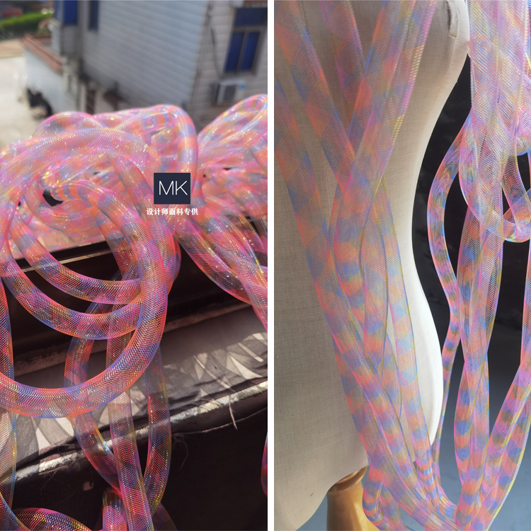 新款马卡龙荧虹管 造型服装伸缩肌理镂空辅料半透明可编织材料管