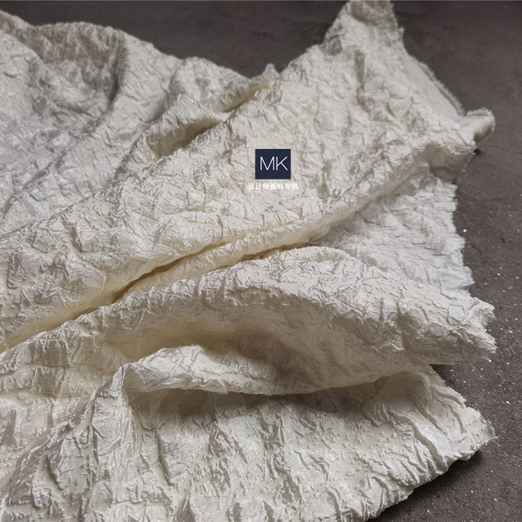 米色错位跌宕肌理提花凹凸布旗袍连衣裙春夏服装布 diy包花面料