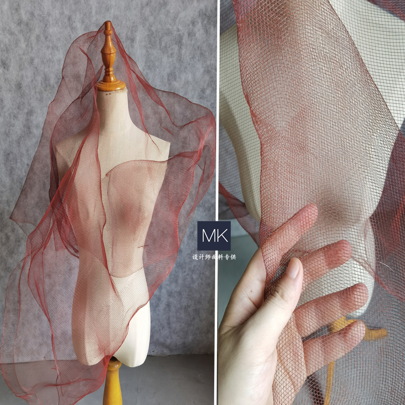 进口朱纱红色可塑性钢丝网 折叠钢丝网 硬挺服装婚庆设计师面料