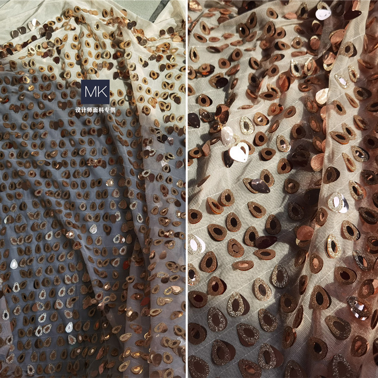 金亮片孔雀羽面料 diy设计师婚纱蓬蓬裙童装布料 半透视柔软网纱