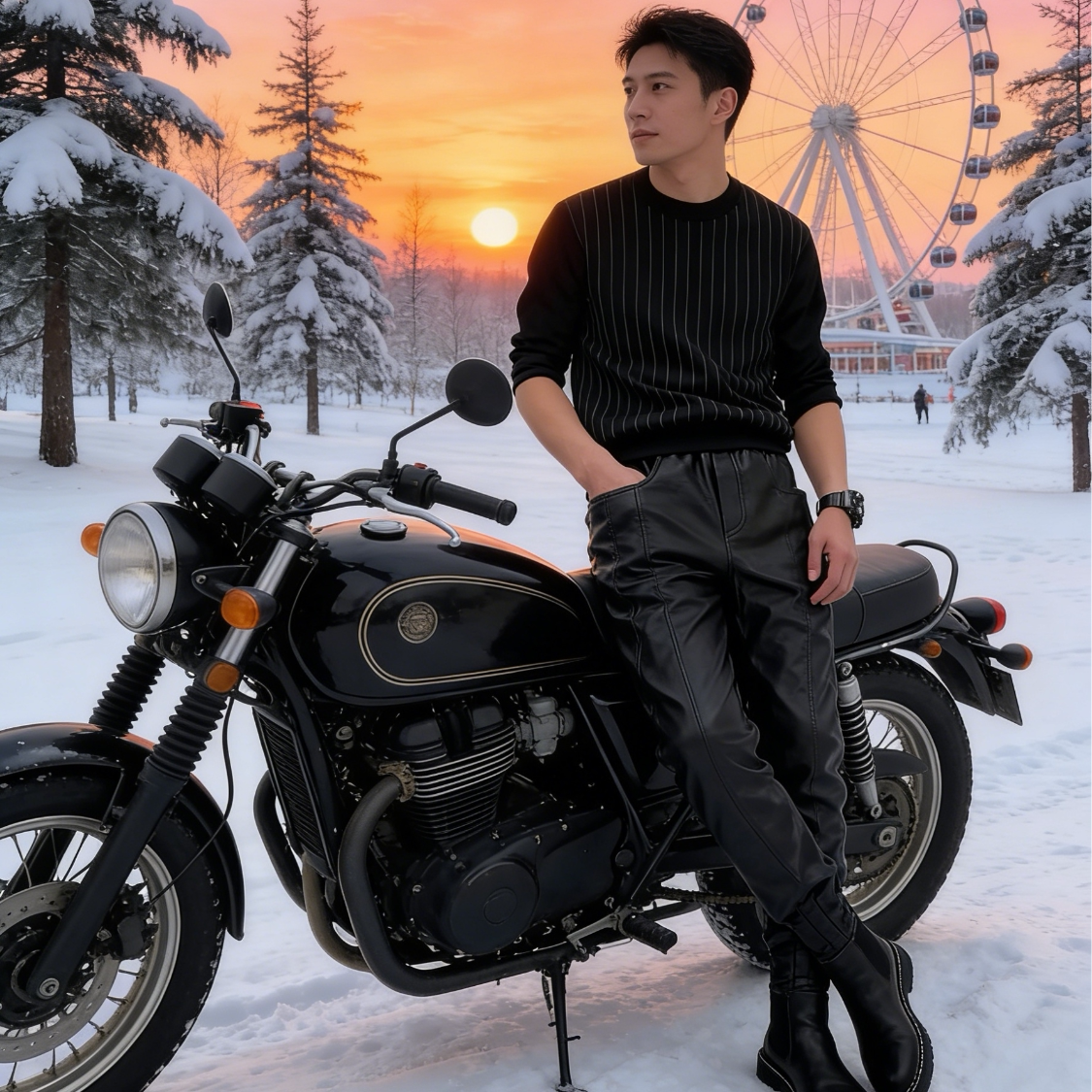 男士秋冬季新款皮裤束脚加绒保暖时尚黑色机车骑行防风休闲皮裤男