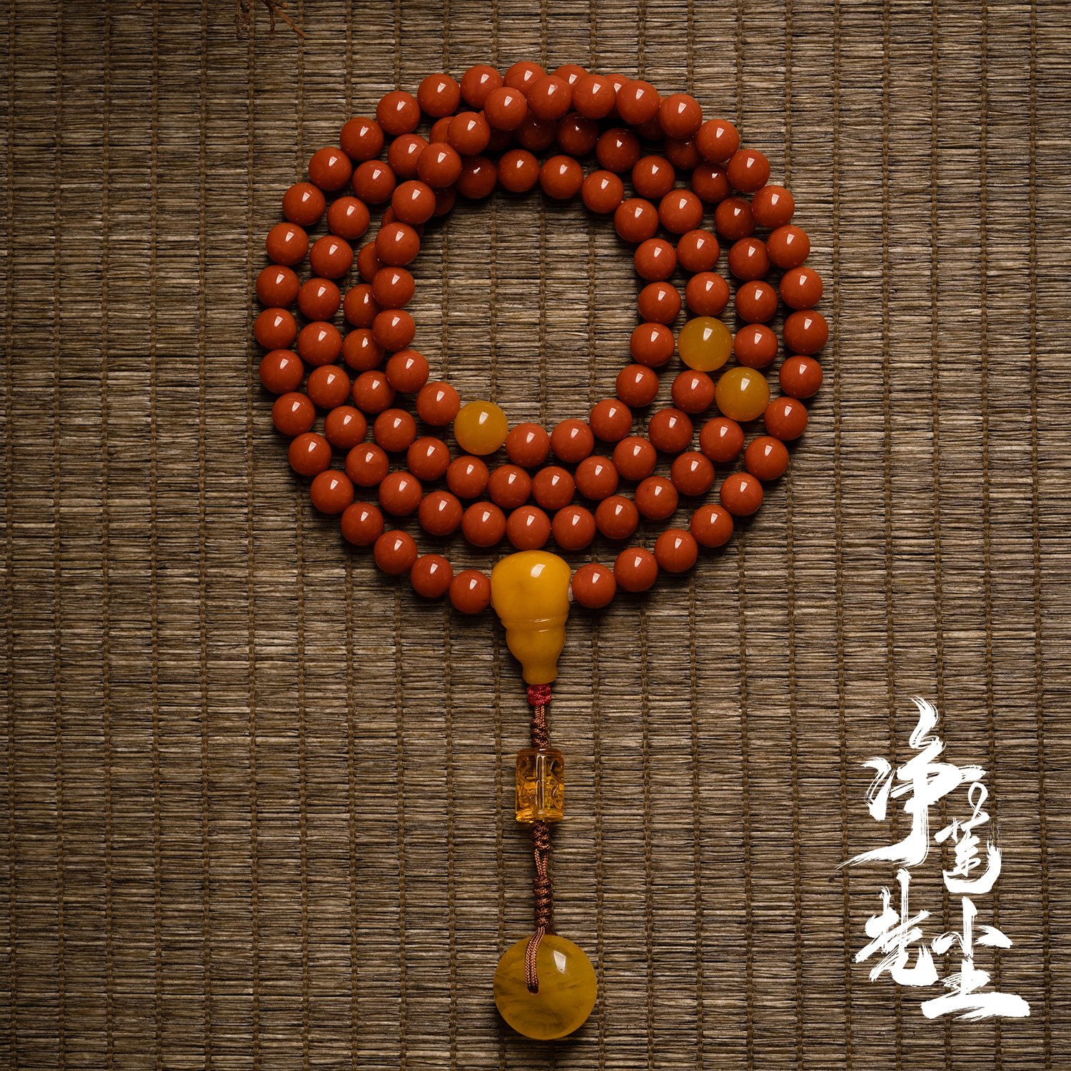 高品质柿子红川料南红108颗念珠