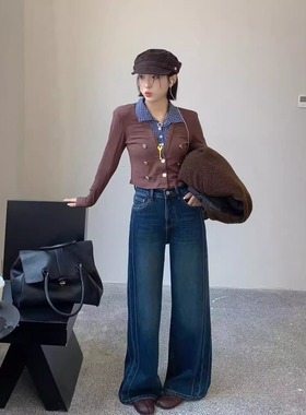 2025冬欧货新款安琦斯58826正版现货速发特绒直筒喇叭裤牛仔裤女