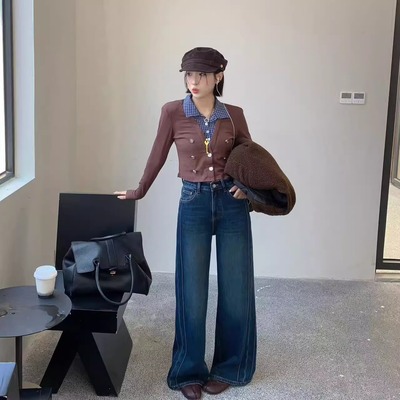 2025冬安琦斯特绒直筒喇叭裤女