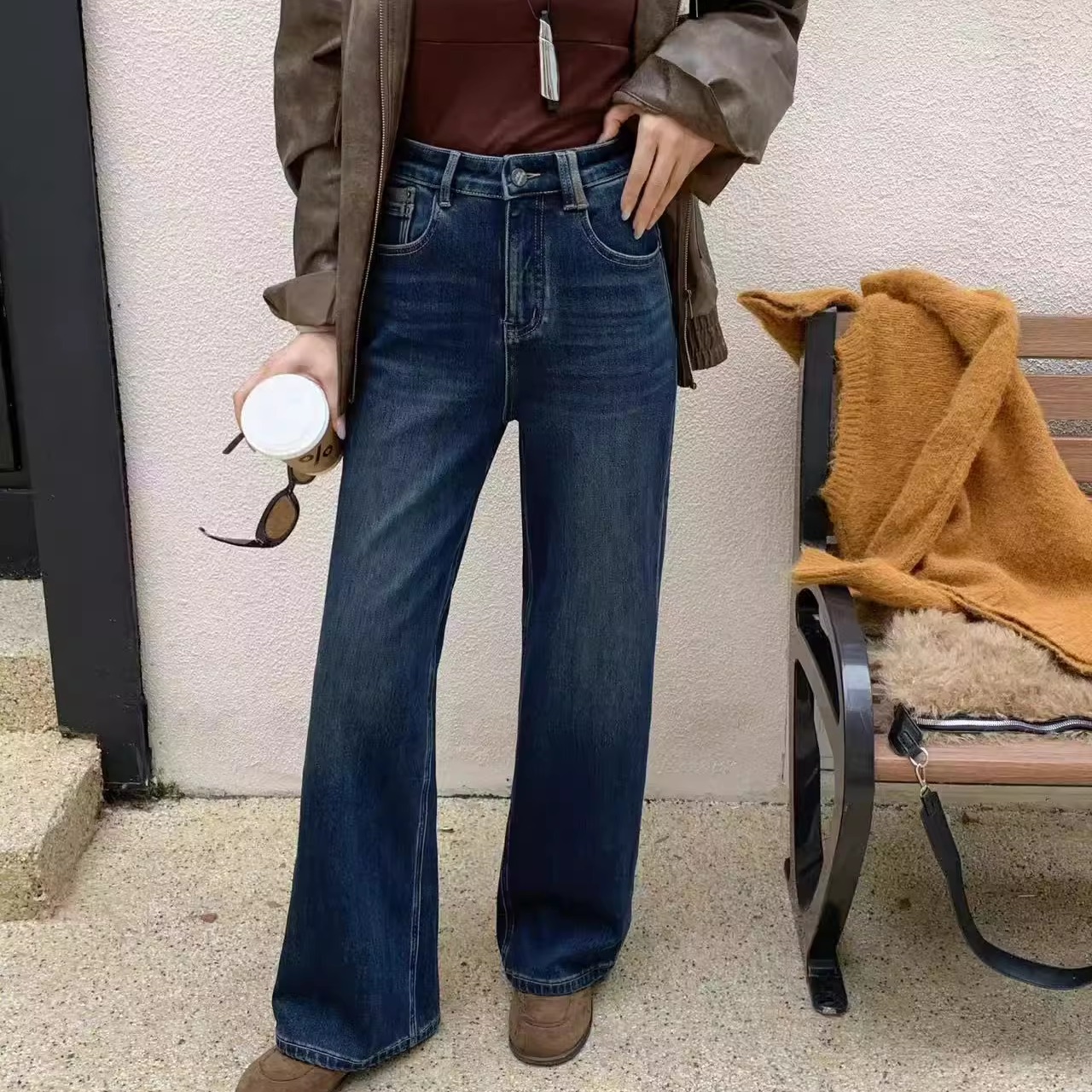 2025冬小松菜特绒窄版直筒裤女