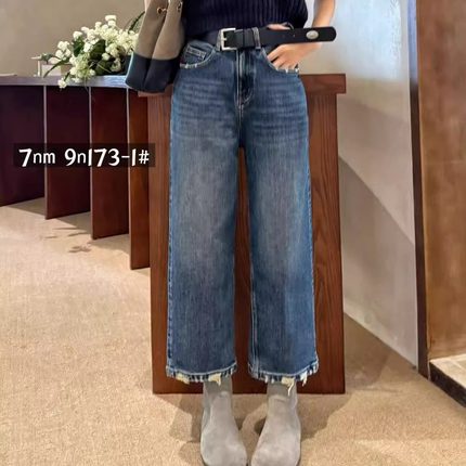 2025冬欧货爆款植绒7nm173正版十分直筒裤法棍裤潮女裤牛仔裤女