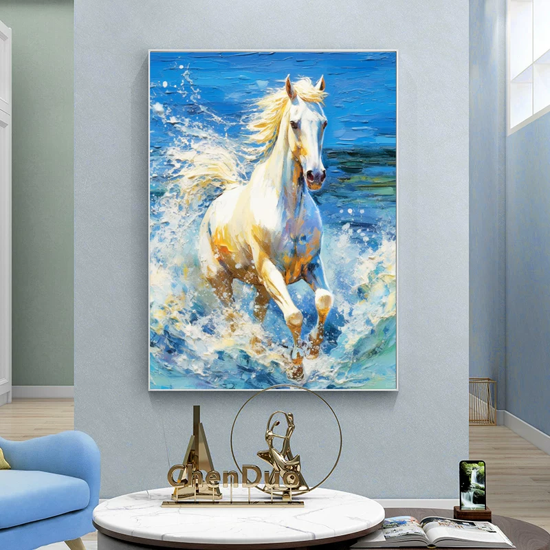 带框钻石画满钻方钻手工贴钻绣卧室客厅玄关竖版白马新款马到成功