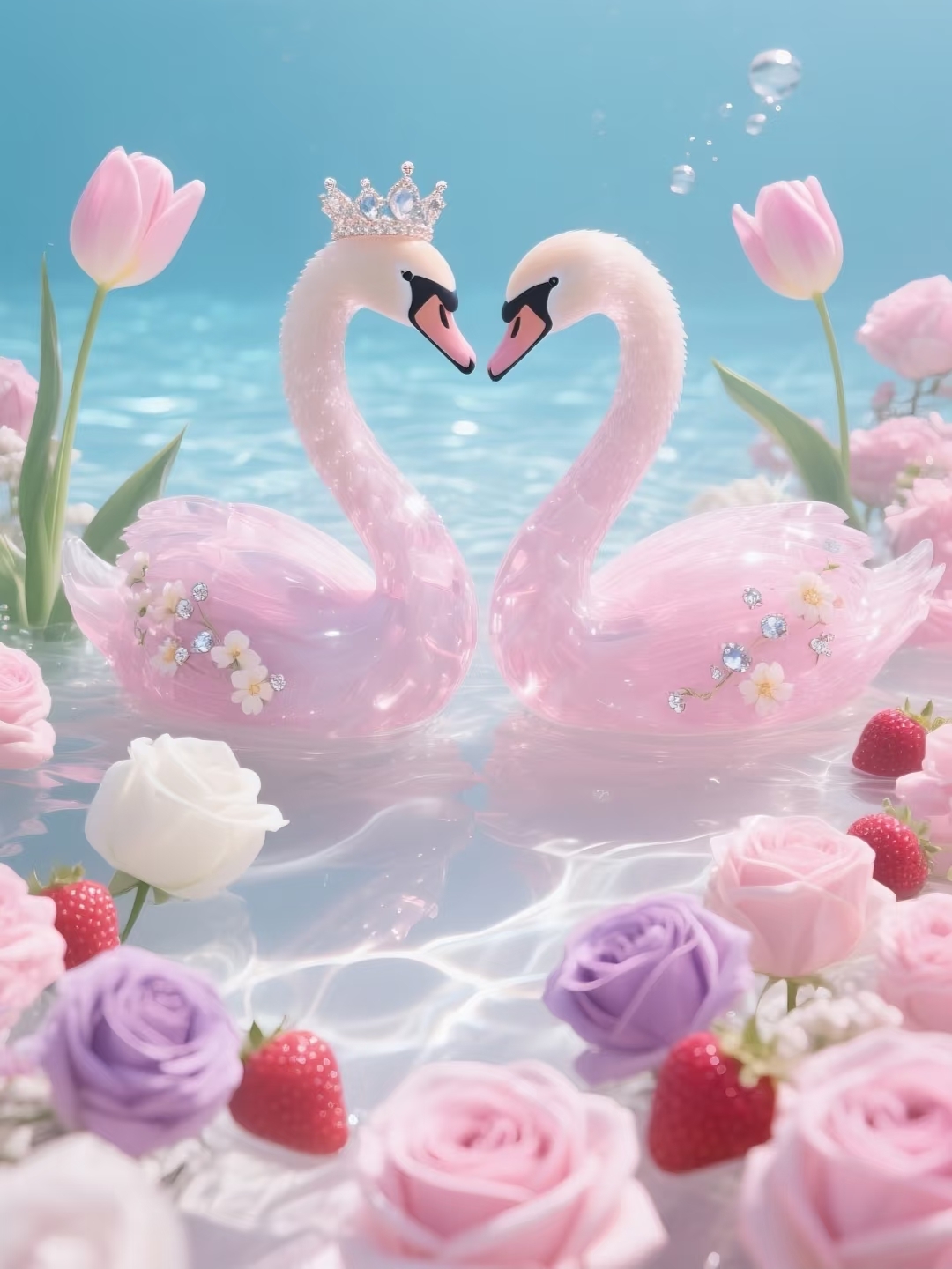 带框钻石画满钻方钻手工贴钻十字绣婚房新款两只天鹅玫瑰心心相印