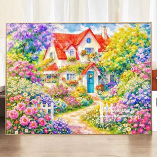 带框钻石画满钻方钻手工贴钻绣卧室客厅新款欧式风景花园红顶小屋