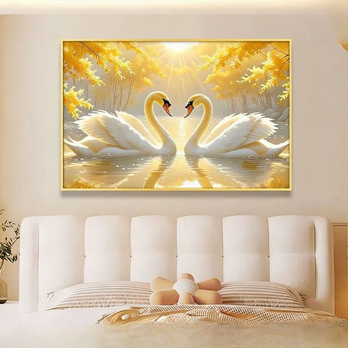 带框钻石画满钻方钻手工贴钻绣婚房客厅卧室新款两只天鹅心心相印
