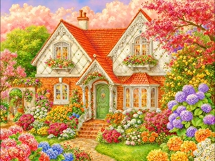 带框钻石画满钻圆钻方钻手工贴钻绣欧式客厅卧室新款花园红顶小屋