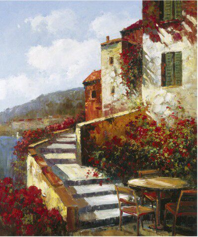 地中海风格客厅挂画装饰画风景油画手绘装饰画田园