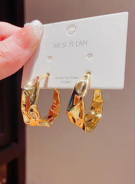 欧美个性菱格耳环女高级感耳钉名媛轻奢耳圈气质金色小众独特耳饰