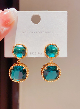 高级感银针天然蓝色冰晶宝石耳环女夏天2024新款爆款轻奢小众耳钉