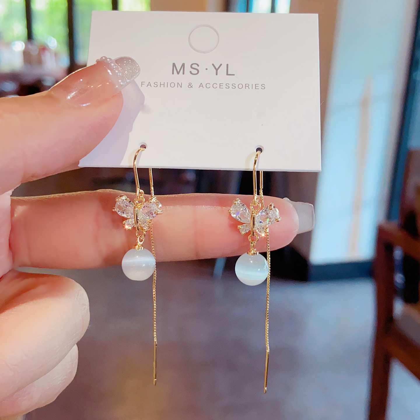 高级感简约蝴蝶猫眼石耳环精致小巧时尚百搭耳线无需耳洞戴的耳夹