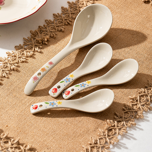 勺子陶瓷家用长柄勺汤匙小汤勺商用精致喝汤小勺食品级小饭勺餐具