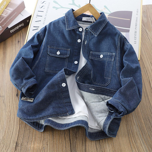 绗棉男童保暖牛仔衬衫外套秋冬