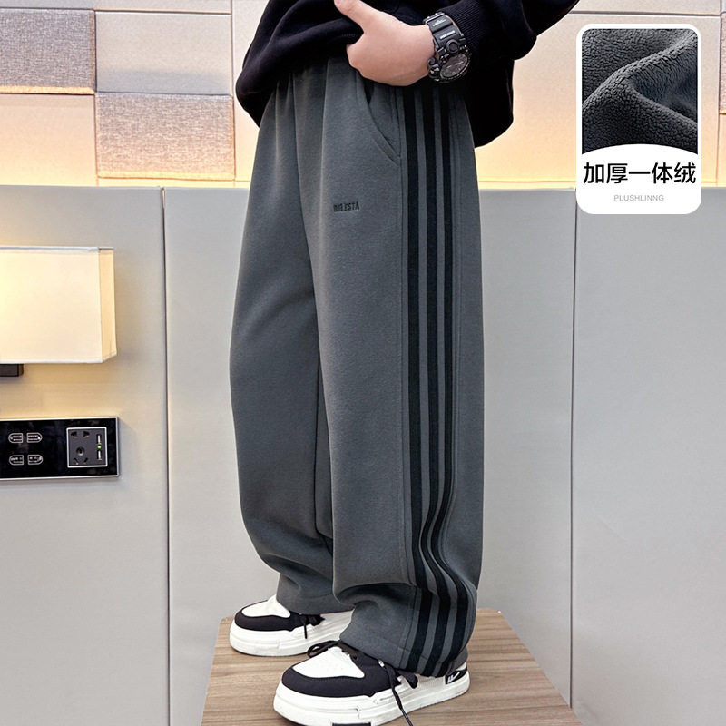 男童一体绒运动裤儿童冬季休闲卫裤2025新款韩版男孩加厚直筒裤子