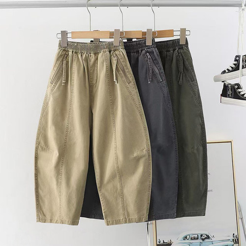 100%棉男童水洗弯刀裤宽松休闲裤