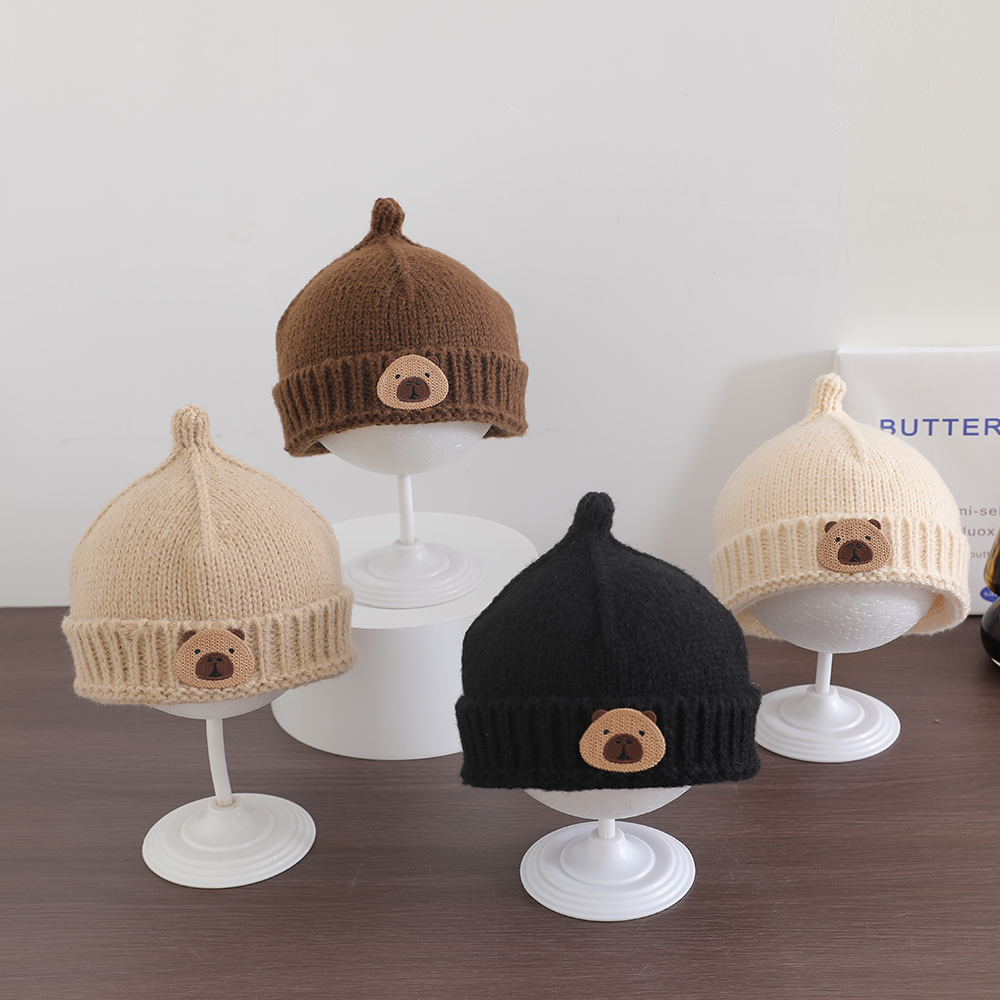 小熊儿童奶嘴毛线帽宝宝地主帽保暖套头护耳帽男女童针织瓜皮帽潮