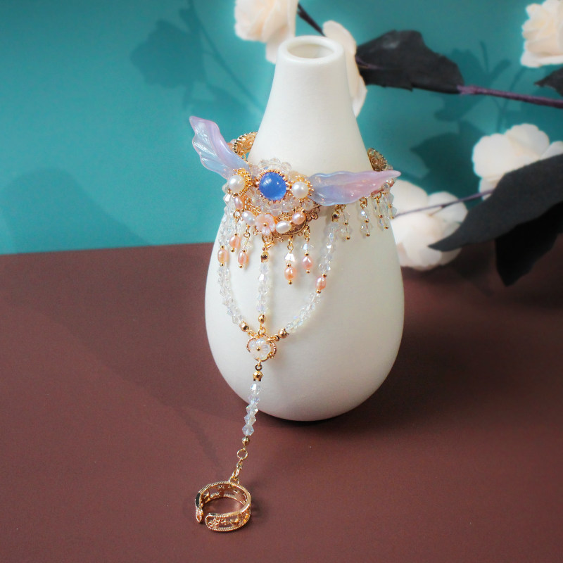 怀瑾稷 解花语 原创手工古风玛瑙紫水晶手环花瓣戒指一体汉服手镯