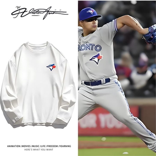 美国棒球联赛多伦多蓝鸟队标印花应援长袖T恤打底衫夏季百搭