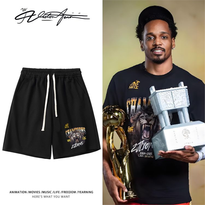 中国篮球联赛浙江广夏布朗同款印花粉丝应援短裤夏季宽松休闲